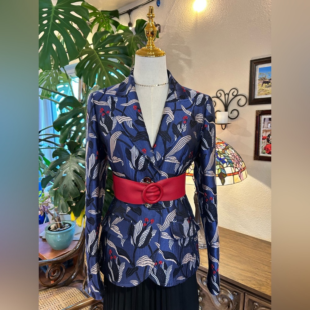 Escada Blue and Red Floral Blazer